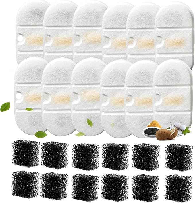 12 Pack Replacement Cat Water Fountain Filters with 12 Sponges Compatible with PETLIBRO Capsule Pet Fountain: PLWF002, 71oz/2.1L for Ultra Quiet Pet Water Fountain