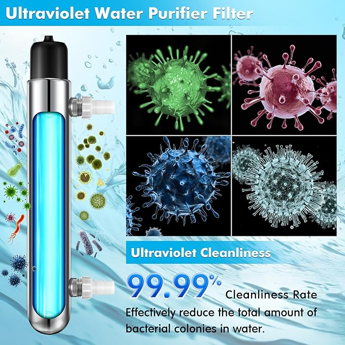 Qualirey 12W UV Lights for Ponds Aquarium Control Cold Plunge UV Light, Stainless Steel UV Filter Aquarium, Aquarium Clarifier Easy to Installation for Aquarium Indoor Outdoor Removal Algae Plant
