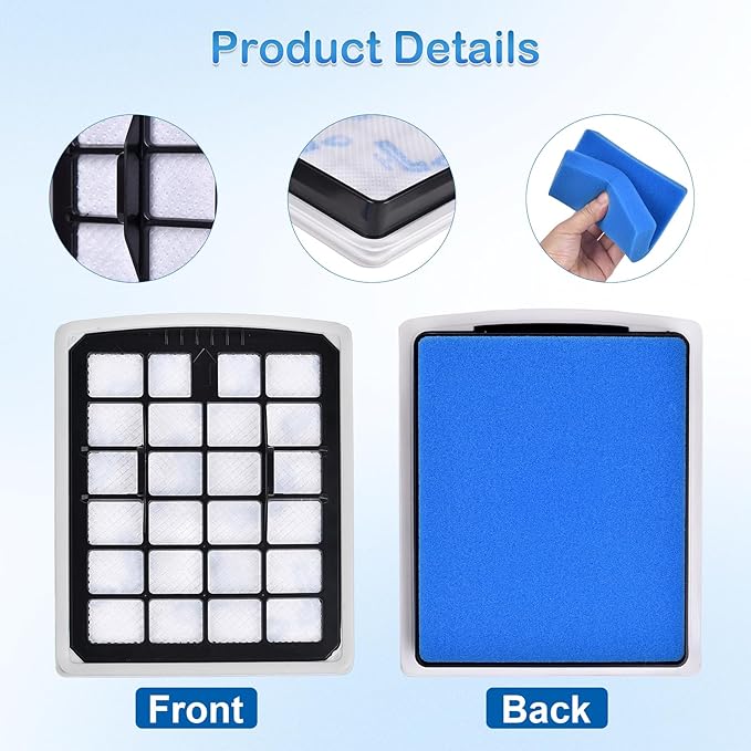 NEN186BL Filter Replacement Compatible with Eureka NEN180 NEN186BL Bagless Canister Vacuum Cleaner, Replaces Part includes 2 HEPA Washable Filters and 2 Dust Cup Filters Element - AquaVibe