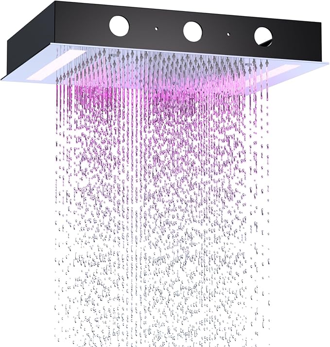 14x20 Inch LED Rainfall Shower Head- High Pressure Overhead Shower Heads with Water Filter Large Square Ceiling Mounted Bath Showerhead for Strong Spray & Relaxing Rain Shower (Chrome)