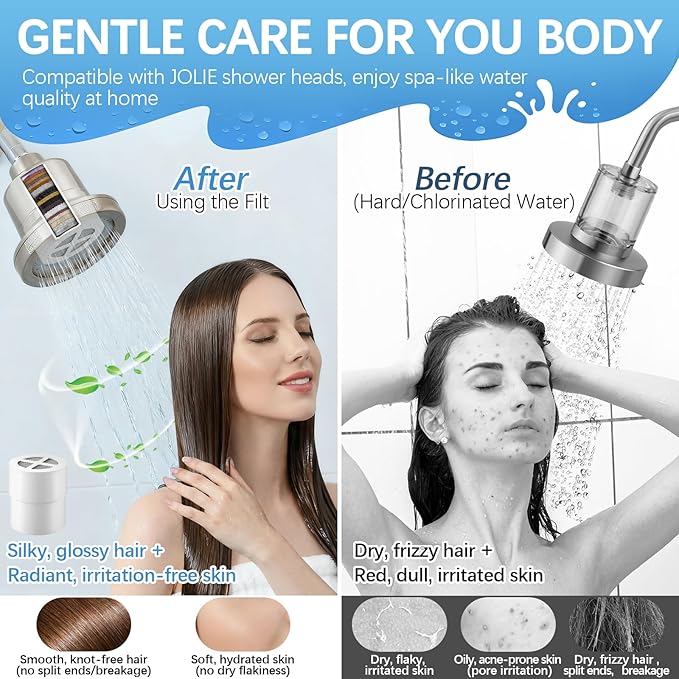 4 Pack Replacement Filter Cartridge Compatible with JOLIE Filtered Shower Head, 15 Stage Shower Filter Removes Heavy Metals & Chlorine to Enhance Water Quality for Healthier Skin and Hair