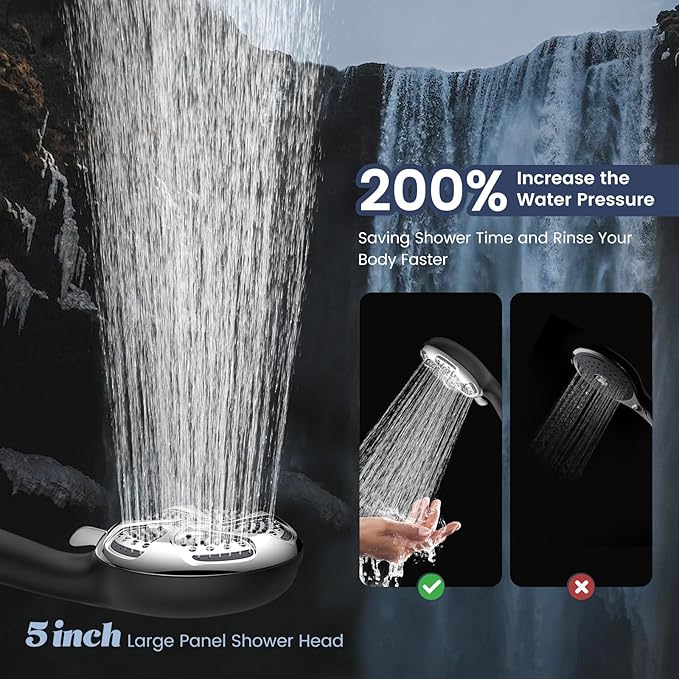 FEELSO Filtered Shower Head with Handheld, High Pressure 7-Spray Showerhead with Filters for Hard Water - Remove Chlorine, Reduce Dry Itchy Skin, Anti-clog Nozzles, Power Wash to Clean Tub, Tile & Pet - AquaVibe