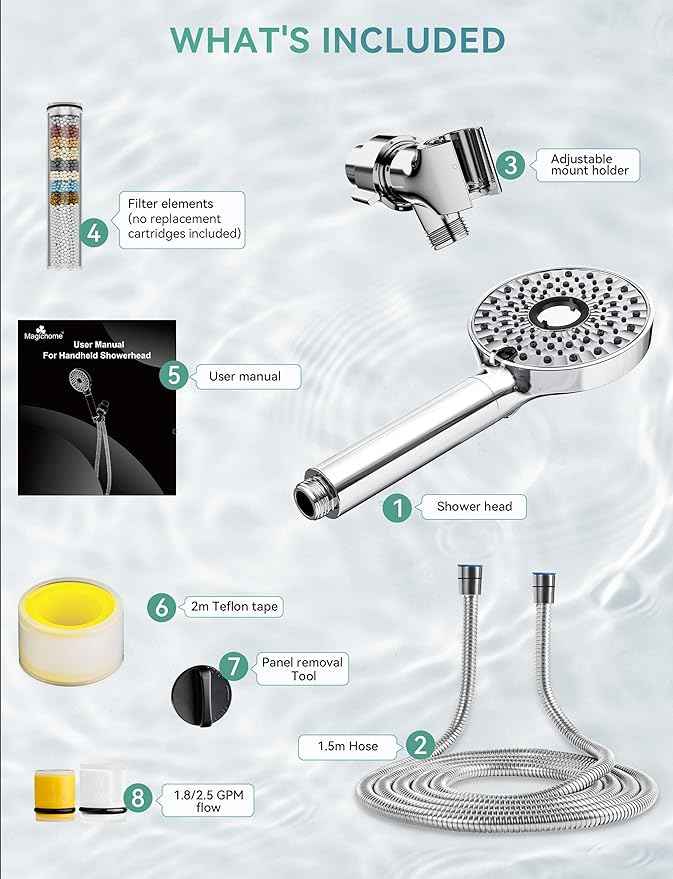 Filtered Shower Head with Handheld, High Pressure 10-Spd Detachable Chrome Showerhead with Stainless Hose, Water Softener Filter Beads for Hard Water - Remove Chlorine, Reduce Dry Itchy Skin