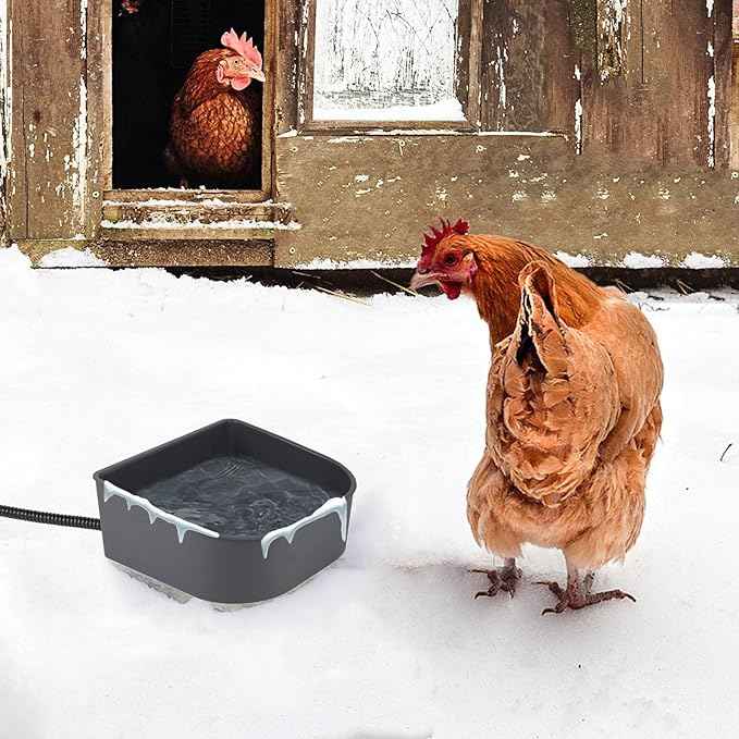 NAMSAN Small Heated Pet Bowl for Cats Rabbits, Outdoor and Indoor, 1 L Heated Water Bowl for Chicken Birds Ice Free, Thermal-Bowl for Dog Cage, Hanging Kennel Dish, Self-Assembly