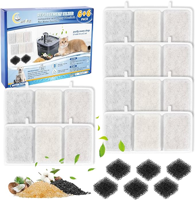 74oz Automatic Cat Fountain Filter Replacement - 6PCS Replacement Filters & Foam Filters - AquaVibe