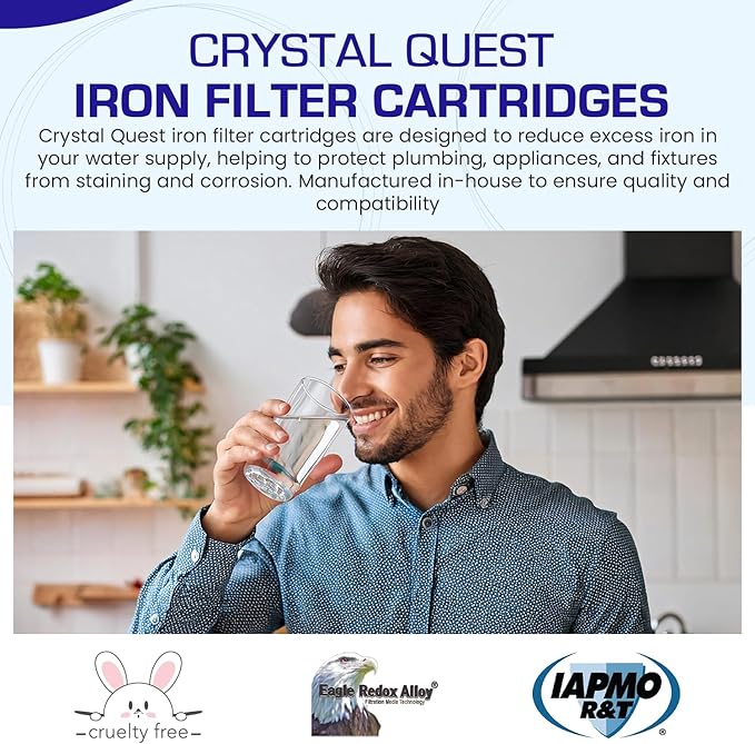 Crystal Quest Iron Filter Cartridge – Reduces Iron, Enhances Water Clarity, Protects Plumbing & Appliances, Long-Lasting Performance 2-7/8” x 20”