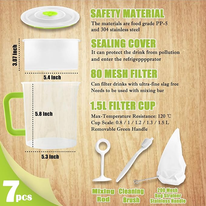 Multiple Usage Food Strainer Greek Yogurt Strainer Maker with 200 Micron Nylon Cheesecloth Bag Food Grade Polycarbonate and Stainless Steel Mesh BPA-Free, Soy Milk Juice Tea Filter 1.5-Quart
