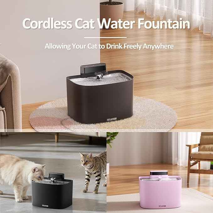 PET LAYSON Pumpless Cat Water Fountain, Smart Cordless Fountains Battery Operated, 3.6L/122oz with Maglev Valve Technology Wireless Rechargeable Water Dispenser for Cat &Dog(Black01, M1-8 Filter)