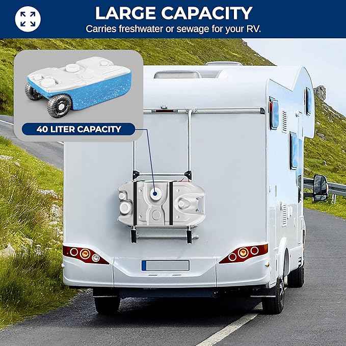 SereneLife 10 Gallon / 40L RV Water Tank – Camper Accessories Portable Container with Level Indicator, Rotating Spout, Metal Handle & Heavy-Duty Wheels, Suitable for Freshwater or Sewage Storage