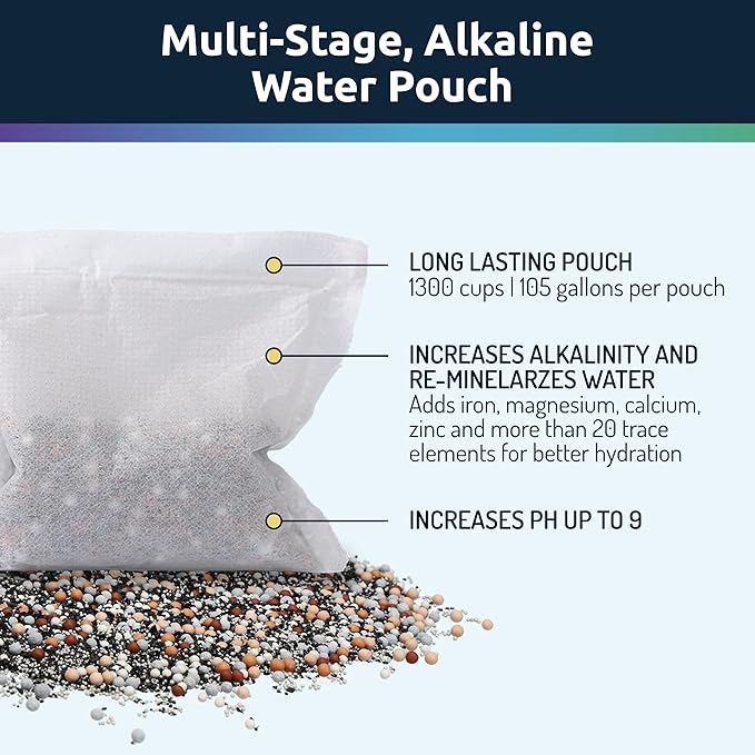 Invigorated Water pH Vitality Stainless Steel Alkaline Water Filter Pitcher - High pH Water Purifier with 1 Alkalizer Filter Pouch (400-Liter Capacity), 8-Cup (1.9L, Black) (Pack of 2)