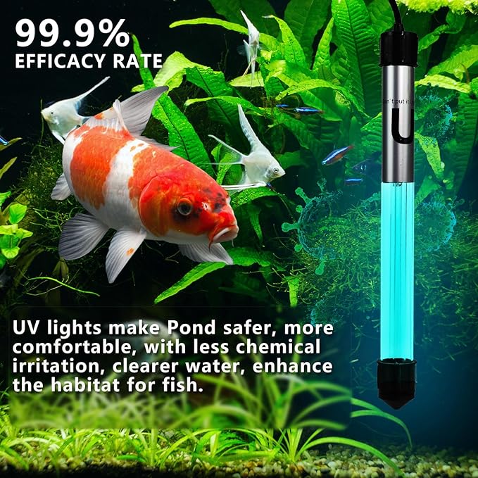 20W Pond UV Light for 100-1200 Gallon, Aquarium UV Light, UV Water Clarifier for Koi Pond, Cold Plunge, Aquarium, Swimming Pool, Spa and Fish Tank Algea Control