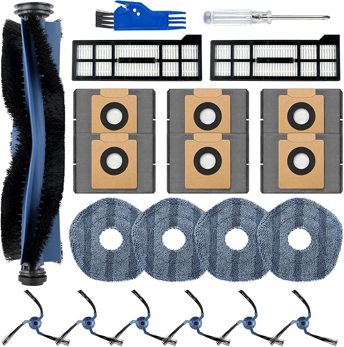 21 Pack X10 Pro Omni Replacement Accessories Kit for Eufy X10 Pro Omni Robot Vacuum, 1 Main Roller Brush, 2 Hepa Filters, 4 Mop Cloth Pads, 6 Side Brushes, 6 Dust Bags, 1 Screwdriver 1 Clean Tool - AquaVibe