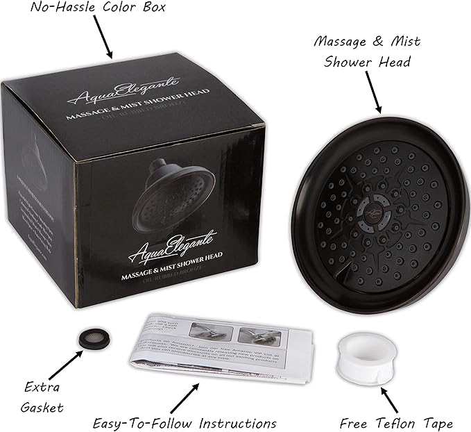 Massage Shower Head With Mist - High Pressure Boosting, Multi-Function, Massaging Rainfall Showerhead For Low Flow Showers & Adjustable Water Saving Nozzle, 2.5 GPM - Oil-Rubbed Bronze - AquaVibe