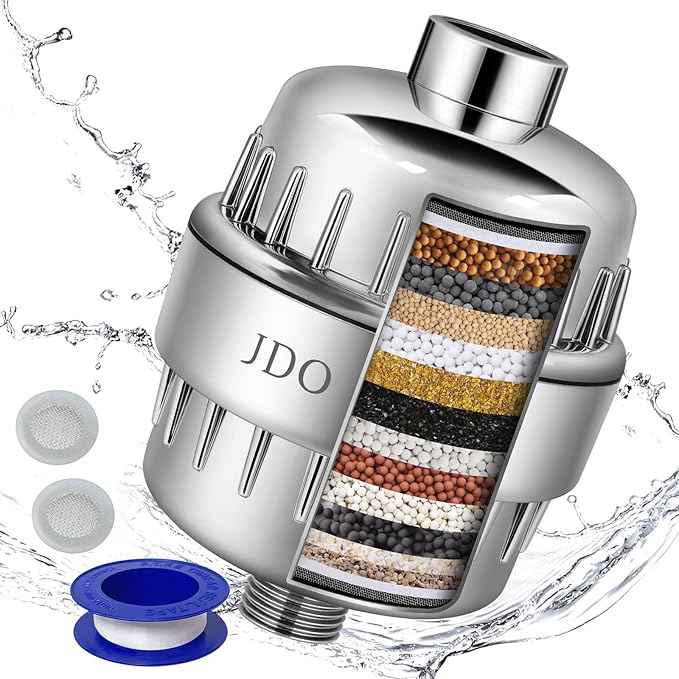 JDO Shower Filter for Hard Water - 18 Stages High Output Shower Head Water Softener to Remove Chlorine Fluoride Heavy Metals (Chrome)