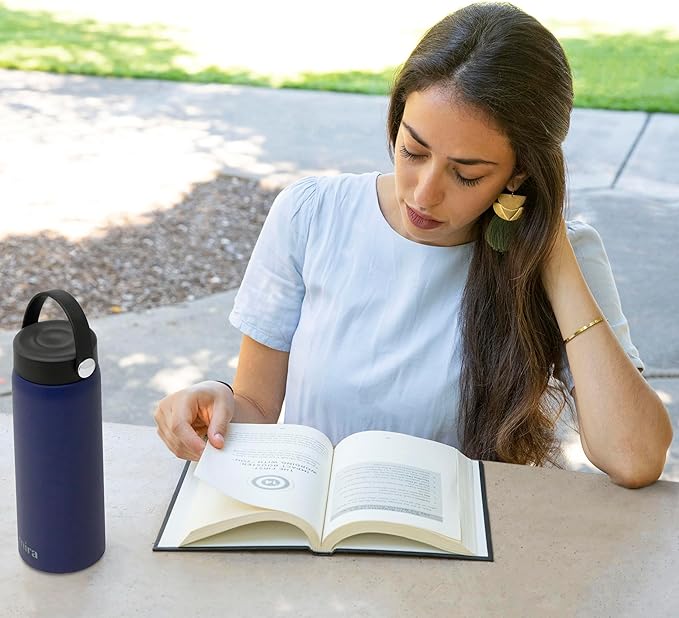 MIRA 18 oz Tea Infuser Thermo - Stainless Steel Travel Bottle with Removable Strainer for Loose Leaf Tea - Insulated Hot & Cold Brew Steeper - Marine