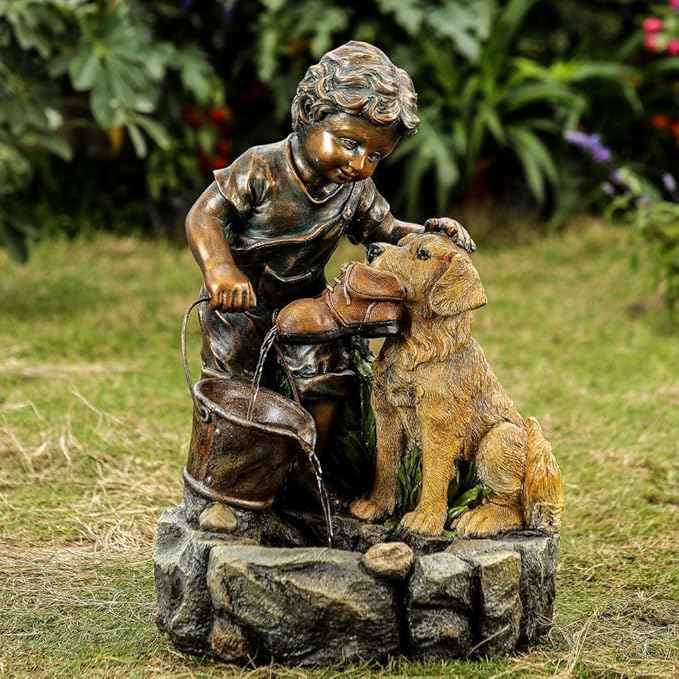 Jeco Boy Plays with Dog Water Fountain