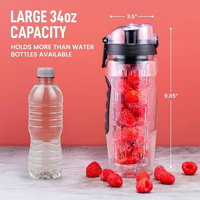 Zulay Fruit Infuser Water Bottle - 34oz - Leakproof With Full-Length Infusion Rod - Men Women's Ideal Fitness Gift Or For Gym, Camping