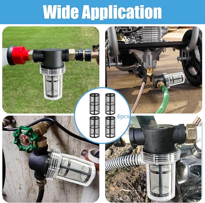 4-Pack Stainless Steel Screen Made for Garden Hose Filter, Black 100 Mesh Pressure Washer Filter Accessory Compatible with Hose Sediment T Strainer - AquaVibe