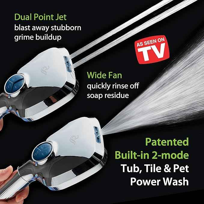6-way High Pressure 82 Spray Mode Filtered Showerhead Combo - Handheld Shower Head Filters Chlorine to Heal Dry Skin, Revive Hair - Dual Power Wash Cleans Tub, Tile, Pets - Hard Water Softener, Chrome
