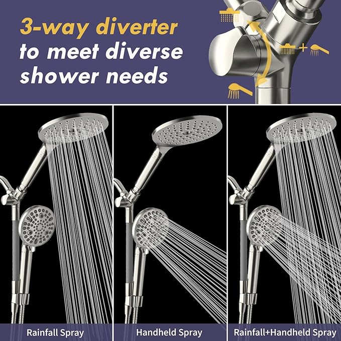 HOWUWEY Filtered Dual Shower Head with Handheld Spray Combo for Hard Water, 7.5-inch Modern High Pressure Shower Head with 9-mode Handheld and Filter, 79-inch Hose (Filtered, Brushed Nickel)