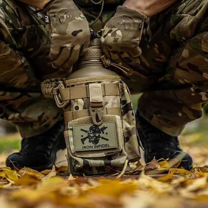 Iron Infidel Battle Bottle - Half Gallon Insulated Water Bottle with Paracord Handle - Large 64 oz Stainless Steel Water Jug & Rugged, Removable Sleeve For Keys, Wallet, Phone (OCP Camo 2 Liter)