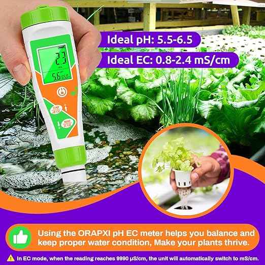 pH Meter for Water Hydroponics Nutrient 4 in 1 Digital EC pH TDS Temp Meter for Water System PPM and EC Water Tester for Hydroponics, Indoor/Outdoor Plant Grow, DWC System, Gardening