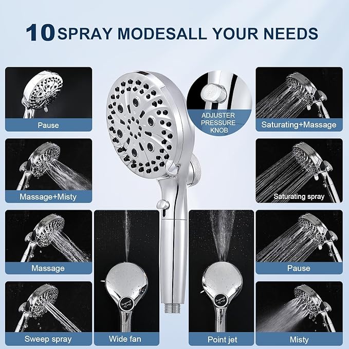 Filtered Shower Head with Handheld, High Pressure 10 Spray Mode Showerhead, Water Softener Filters Beads for Hard Water - Remove Impurity, with brackets and hoses, Chrome