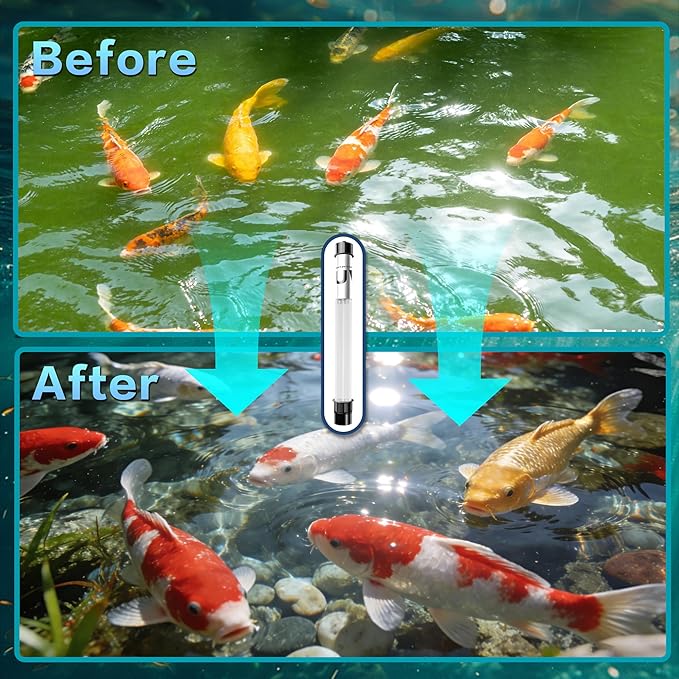 20W Pond UV Light for 100-1200 Gallon, Aquarium UV Light, UV Water Clarifier for Koi Pond, Cold Plunge, Aquarium, Swimming Pool, Spa and Fish Tank Algea Control