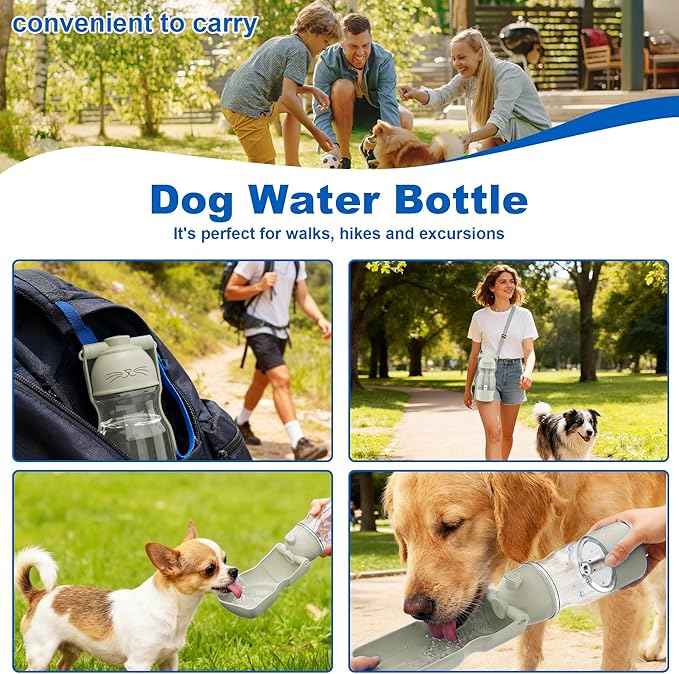 Portable Dog Water Bottle with Ozone Purification - Active Oxygen Puppy Water Bowl & Dispenser for Travel, (A-013B-white)
