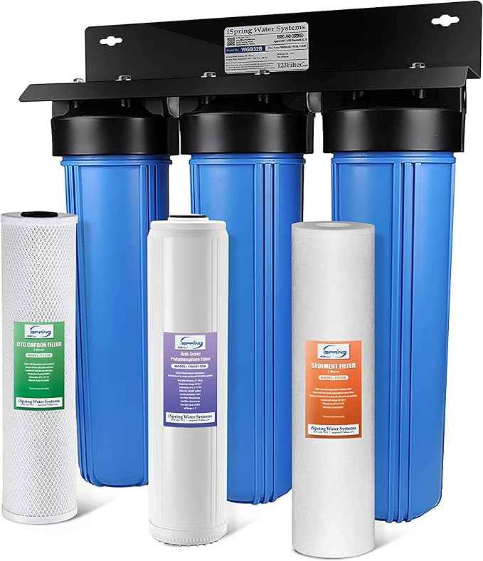 iSpring 3-Stage Whole House Water Filter System Bundle with WGB32B-DS Model and Replacement Filter Pack for WGB32B-DS