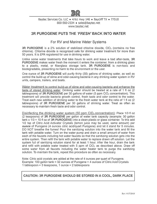 Purogene Water Treatment Preserver and Maintainer, Purogene Drinking Water Treatment for Water Storage Systems, Provides for Long-Term Storage of Drinking Water