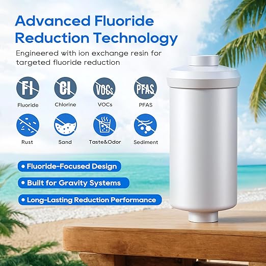 LCF Gravity-fed Water Filter System, 3 Gallons Stainless-Steel System with 6 Filters, Metal Water Level Spigot and Stand, Reduces Chlorine & Fluoride (Fluoride Filters)