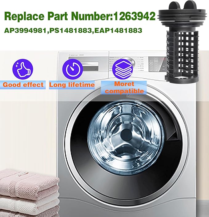 383EER2001A Washing Machine Drain Pump Filter Assembly - Compatible with LG Kenmore Washing Machines Replacement AP4440367 383EER2001F 5230ER3002AAGM75510601 PS3522306 383EER2001F - AquaVibe