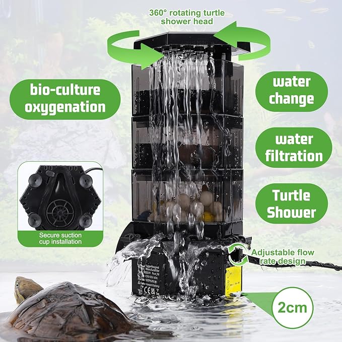 hygger Turtle Tank Filter with Adjustable Flow for Reptiles Frogs:Combinable Four-Layer Aquarium Filter,160GPH Quiet in-Tank Filter with Filter Media for 20 to 60 Gallon Low Water Level Aquarium