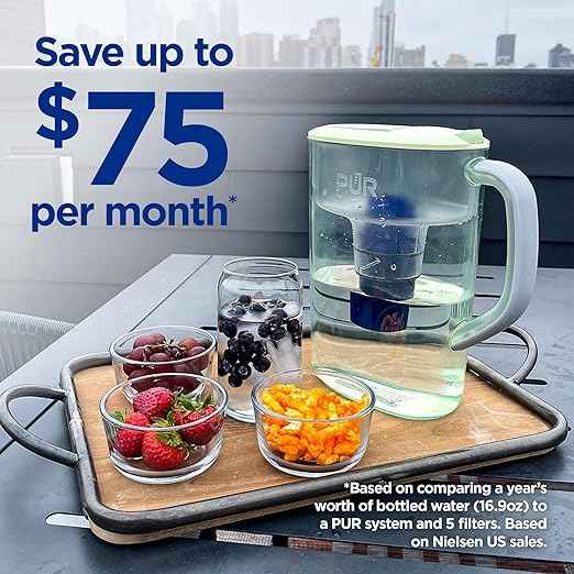 PUR 7-Cup Water Pitcher, 1 Genuine Filter, Cleaner, Great-tasting Water, Dishwasher Safe, Powerful, Faster Filtration, LockFit Cap Design - Lime
