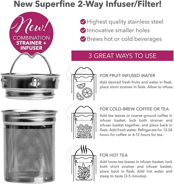 Teabloom All-Beverage Tumbler – 15 oz / 450 ml – Tempered Glass Travel Bottle – Hot and Cold Tea Infuser – Cold-Brew Coffee – Fruit-Infused Water – Tea Tumbler – The Pathfinder