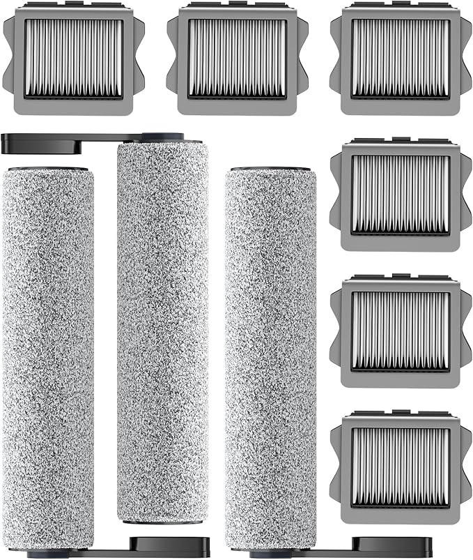Vacuum Mop Replacement Parts Compatible with Tineco Roller Brush Replacement, Suitable with FLOOR ONE S5, FLOOR ONE S5 Pro Cordless Vacuum Cleaner, Set Includes 3 Roller Brushes and 6 Vacuum Filters - AquaVibe