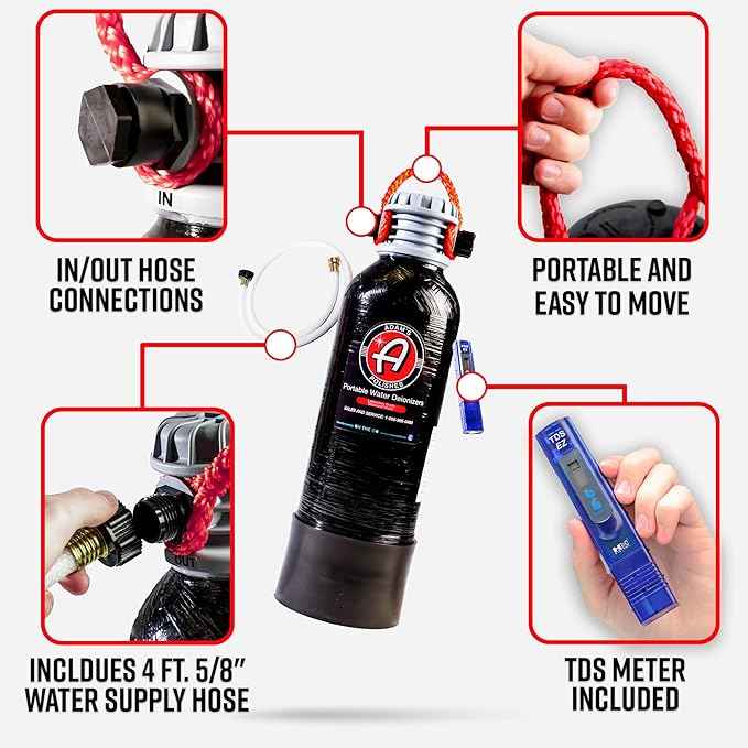 Adam's Polishes Portable Spotless Water Deionizer (Small) - Eliminates Water Spots, Spotless Rinse Touchless Detailing - Easy to Use Attaches to Regular Garden Hose
