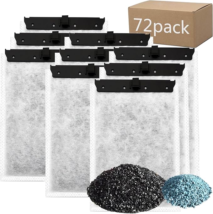 Aquarium 72 Pack Medium Filter Cartridges with Zeolite, Compatible with Whisper Filters 10i, IQ10, PF10 Power Filters