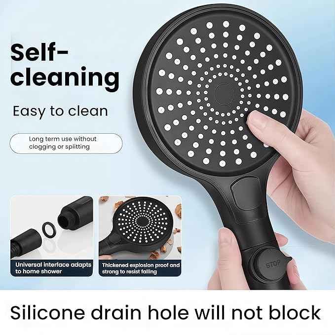 Filtered Handheld Shower Head with Hose and Holder, 5.1" Large High Pressure Shower Wand with 2 Extra Filters, Matte Black Showerhead Set for Hard Water, 3 Spray Modes & One-Key Pause