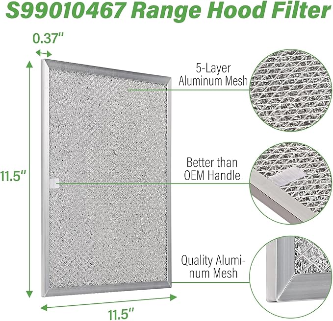 [2PCS] S99010467 99010467 Range Hood Aluminum Mesh Grease Filter Replacement 11-1/2 X 11-1/2 X 3/8 Inches.