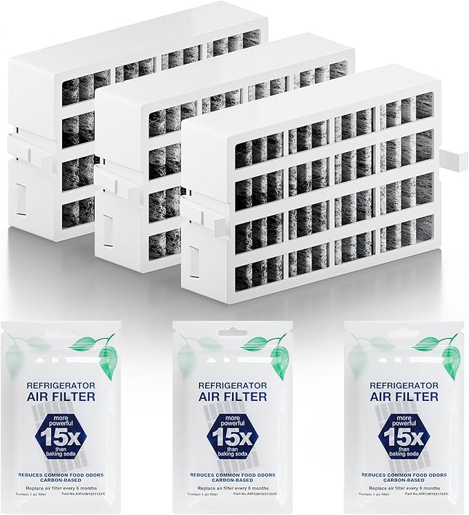 W10311524 AIR1 Refrigerator Air Filter Cartridge Replacement for Whirlpool Kenmore Refrigerator Compatible with Fresh Flow Refrigerator Air Filter, 3 Pack, White