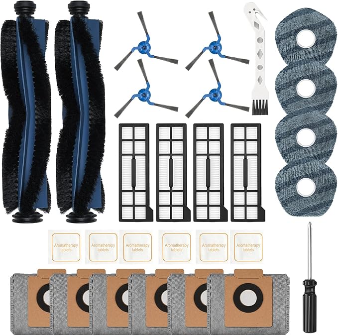 28 Pack Replacement Accessories for eufy X10 Pro Omni Robot Vacuum Cleaner, 2 MainBrush 4 Filter 6 Dust Bag 4 Mop Pads 4 SideBrush 1 Cleaning Brush 1 Screwdriver and 6 Scented Stick - AquaVibe