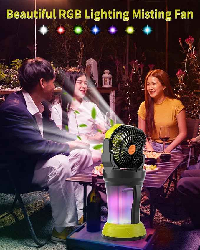 Portable Misting Fan with Large Battery Fan-Rechargeable Outdoor Misting Cooling Fans with 2L Water Tank,RGB Lights,4 Speeds & Spray Modes-for Patio, Camping, Beach, Workshop (Green)