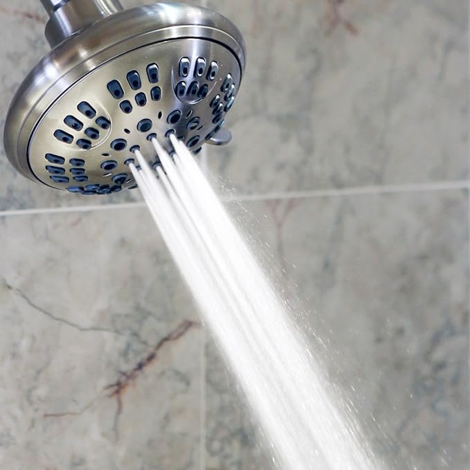Aqua Elegante Brushed Nickel 1.8 GPM Luxury Shower Head, 6 Settings, BPA Free, Self-Cleaning Nozzles, Durable Brass Fittings