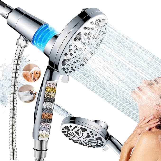 Filtered Handheld Shower Head with Magnetic: SOMDARHK High Pressure Rain Shower Head Filter 10-Spray Modes with Power Wash 72" Hose for Hard Water/Tub Cleaning/Dog Bathing (Chrome)