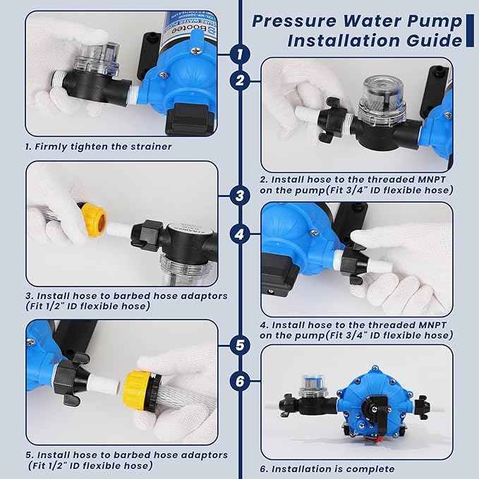 Bootee 12V RV Water Pump, 7.0 GPM 75PSI Automatic Pressure Switch, Self-Priming Fresh Water Pump for RV Marine Camping, 12 Volt DC Water Transfer Pump with Thermal Protection