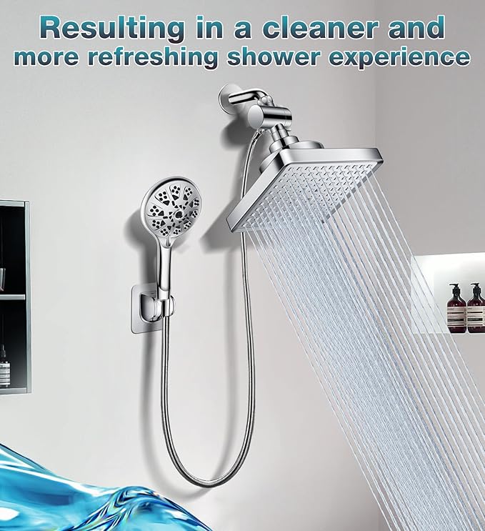 Dual Filtered Rain Shower Head Combo, High Pressure 10 Modes Handheld Shower Head Built in Water Filtration, 6 inch Rainfall Shower Head with Filter for Hard Water