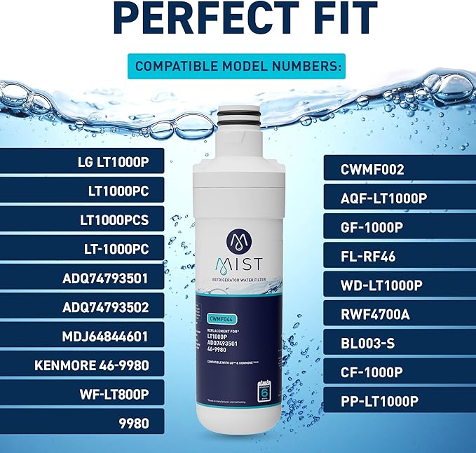Mist ADQ74793501 Refrigerator Water Filter Replacement for LG LT1000P, WD-LT1000P, Kenmore 46-9980, Fridge LMXS28626D – NSF 42 Certified – 1 Pack