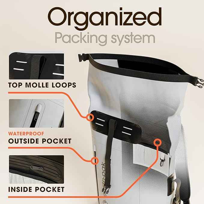Earth Pak Waterproof Backpack - Heavy Duty Hiking Backpack - Roll-Top Closure Bag - Cushioned Dry Bag Waterproof Phone Case